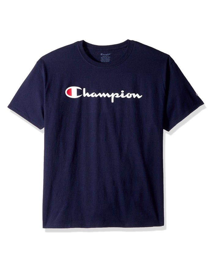 Champion Cotton Script Logo - Marineblå T-Skjorte Gutt - Norge 512XRMCAB